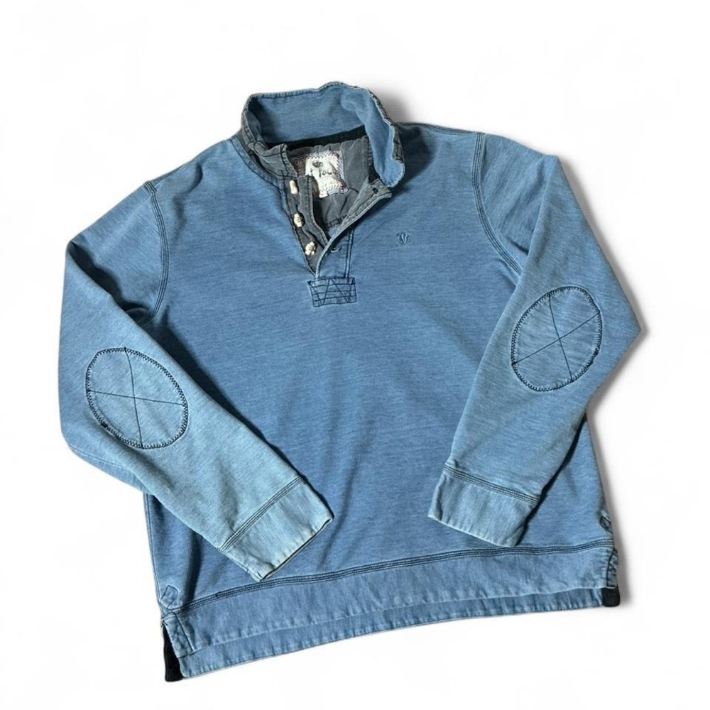 Fat Face Mens Granola Quarter Button Pullover Sweatshirt Elbow Patches Size L